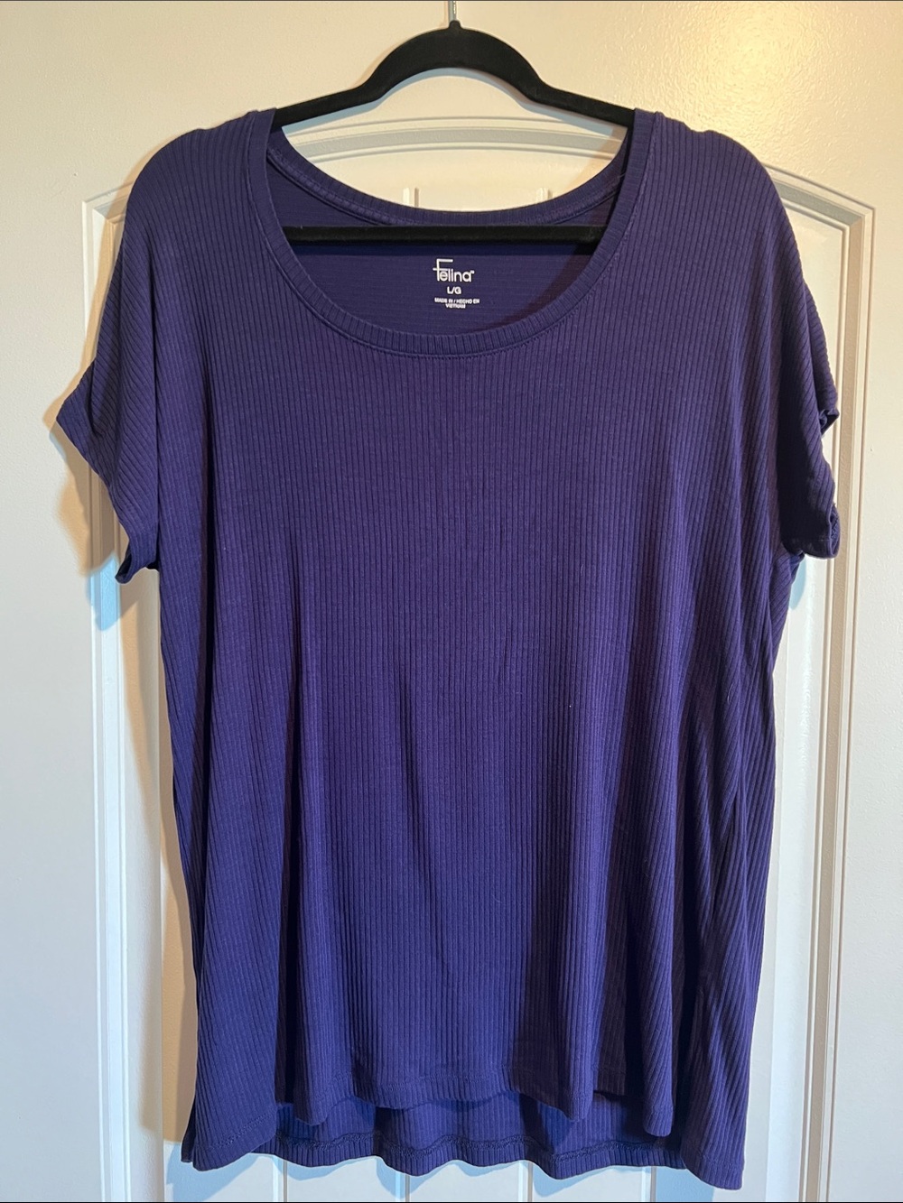 Felina Women's Short Sleeve Ribbed Tee in Deep Purple